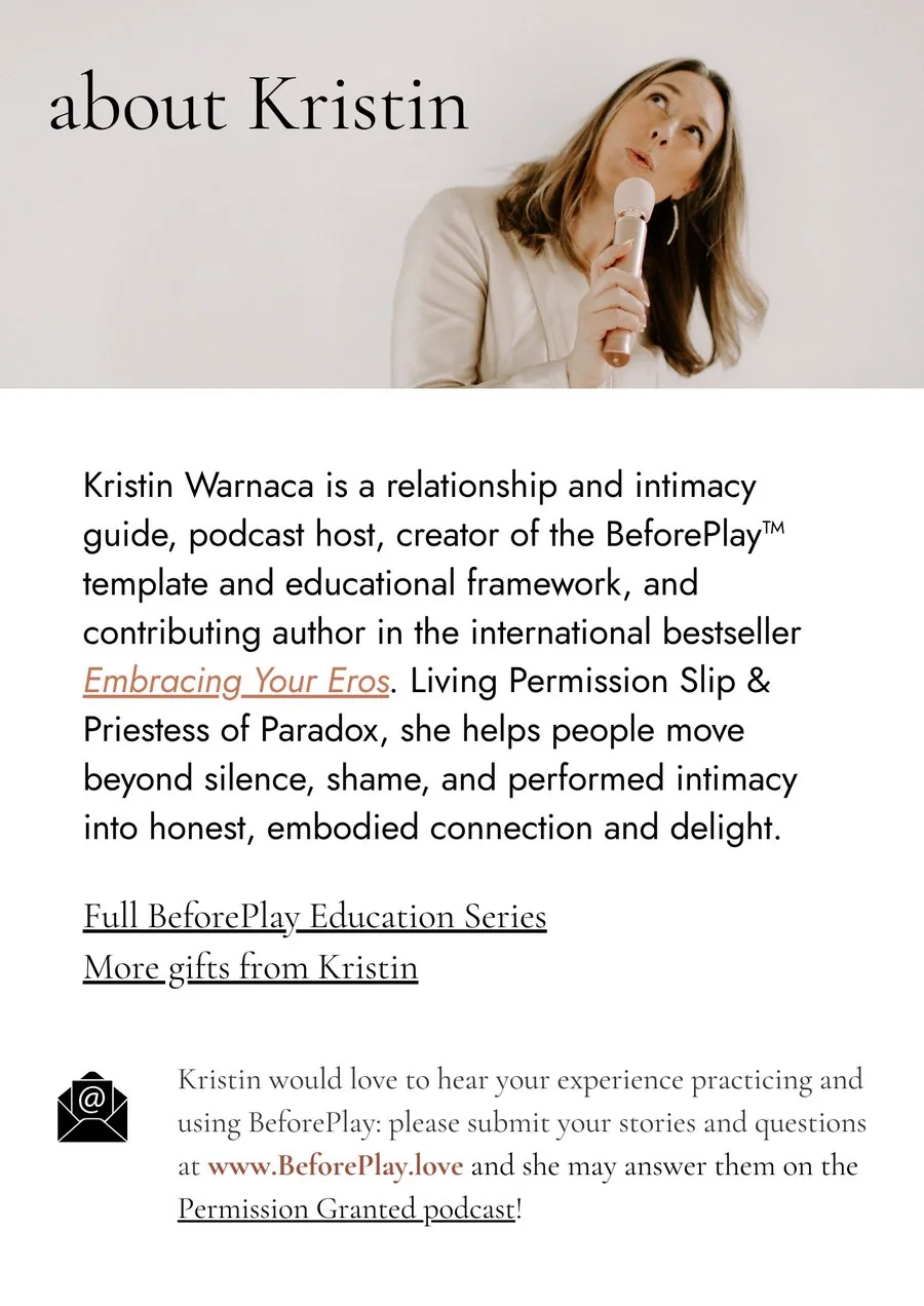 About Kristin Warnaca — relationship and intimacy guide, podcast host, creator of the BeforePlay™ template